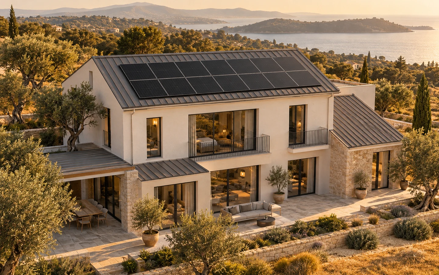 Villa & home: AI-generated illustrative solar project image.